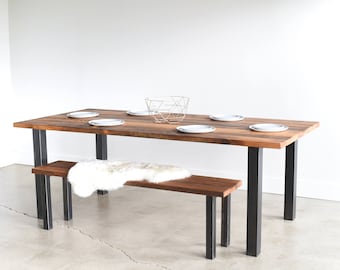 Industrial Dining Table / Reclaimed Wood and Post Metal Legs / Farmhouse Kitchen Table