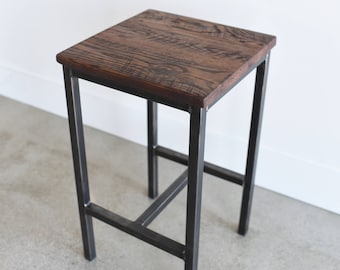 Reclaimed Wood Bar Stool with Steel Base