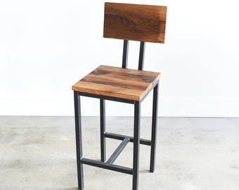 Rustic Bar Stool made from Reclaimed Barn Wood / Industrial Steel Frame