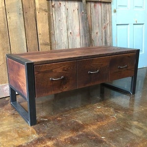 48" Farmhouse Storage Bench / Entryway Reclaimed Wood 3-Drawer Bench