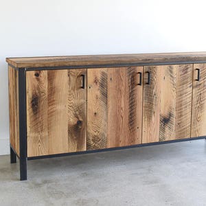 Modern Buffet Cabinet / Reclaimed Wood Steel Bar Storage Credenza image 1