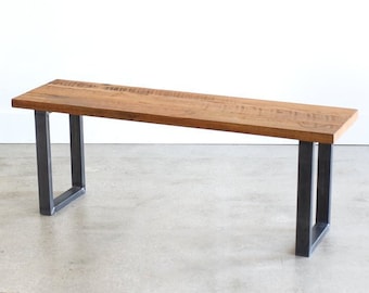 Quick Ship Reclaimed Wood Bench / Industrial U-Shaped Steel Legs