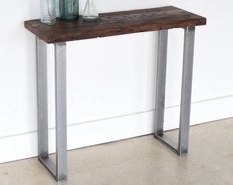 Live Edge Reclaimed Wood Console Table: Industrial Steel Legs