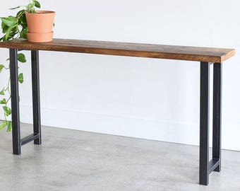 Console Table made from Reclaimed Wood / Industrial H-Shaped Metal Leg Sofa Table- SHIPS FREE!