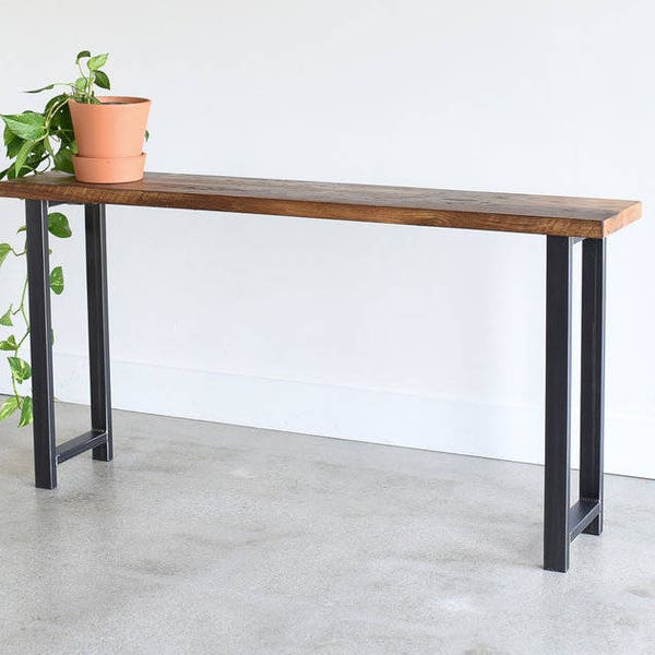 Console Table made from Reclaimed Wood / Industrial H-Shaped Metal Leg Sofa Table- SHIPS FREE!