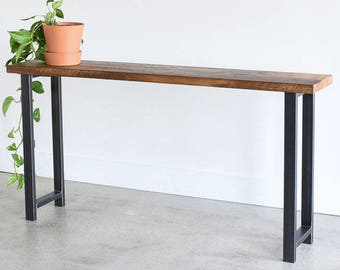 Industrial Console Table / Reclaimed Wood Entryway Table with H-Shaped Metal Legs