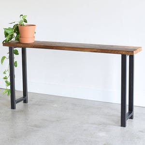 Industrial Console Table / Reclaimed Wood Entryway Table with H-Shaped Metal Legs image 1