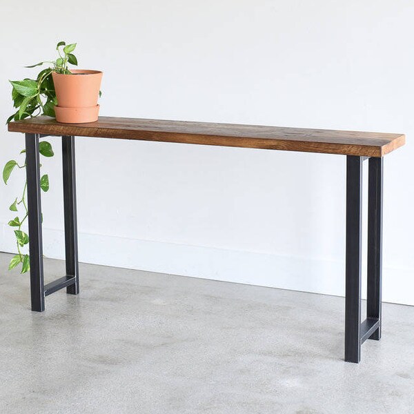 Quick Ship Industrial Console Table / Reclaimed Wood Entryway Table with H-Shaped Metal Legs