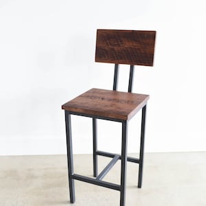 Reclaimed Wood Stool With Industrial Steel Base image 1