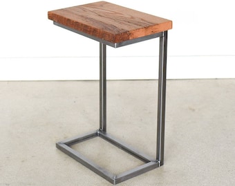 Wide Reclaimed Wood C-Table / Industrial Metal C-End Table / Nightstand