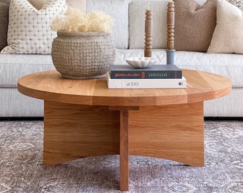 Round Solid Oak Coffee Table, Made in the USA