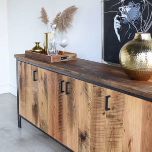 Modern Buffet Cabinet / Reclaimed Wood Steel Bar Storage Credenza image 3