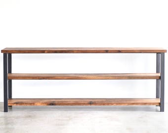 Long Bookshelf made from Reclaimed Barn Wood / Industrial Steel Frame