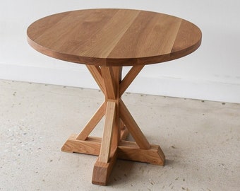 Round White Oak Dining Table, Pedestal Base