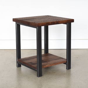 Industrial Reclaimed Wood Side Table with Lower Shelf / Rustic End Table / Accent Table image 2