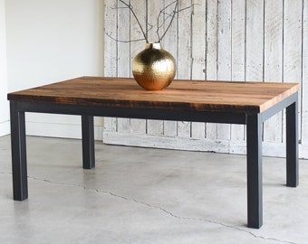 Industrial Dining Table | Solid Wood Kitchen Table | Steel Frame