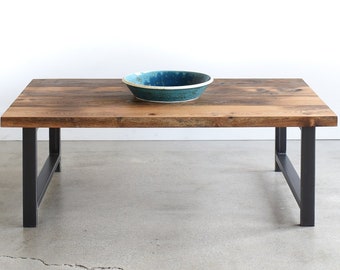 Quick Ship Industrial Coffee Table / Reclaimed Wood / H-Shaped Steel Legs