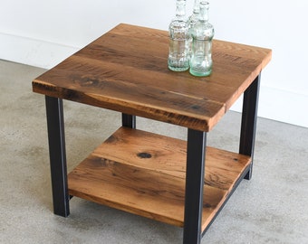 Rustic End Table made from Reclaimed Wood / Nightstand with Lower Shelf / Industrial Side Table