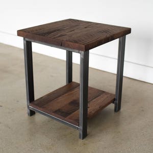Industrial Reclaimed Wood Side Table with Lower Shelf / Rustic End Table / Accent Table