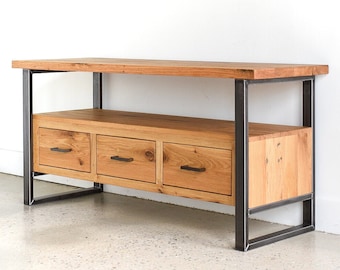 Reclaimed Wood Media Console /  Modern Industrial TV Stand / 3-Drawer Credenza