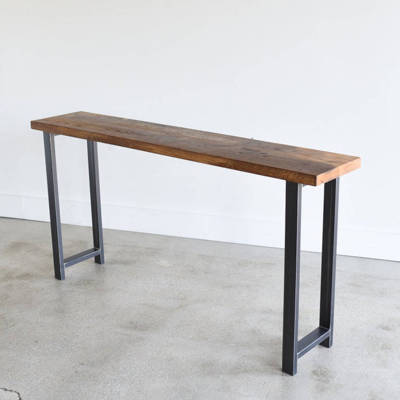 Industrial Console Table / Reclaimed Wood Entryway Table with H-Shaped Metal Legs image 4