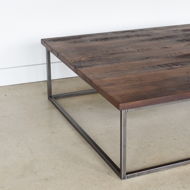 Square Coffee Table / Large Reclaimed Wood Steel Box Frame Coffee Table image 2