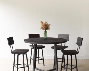 Solid Wood Bar Height Table: Industrial Pub Table with Steel Legs