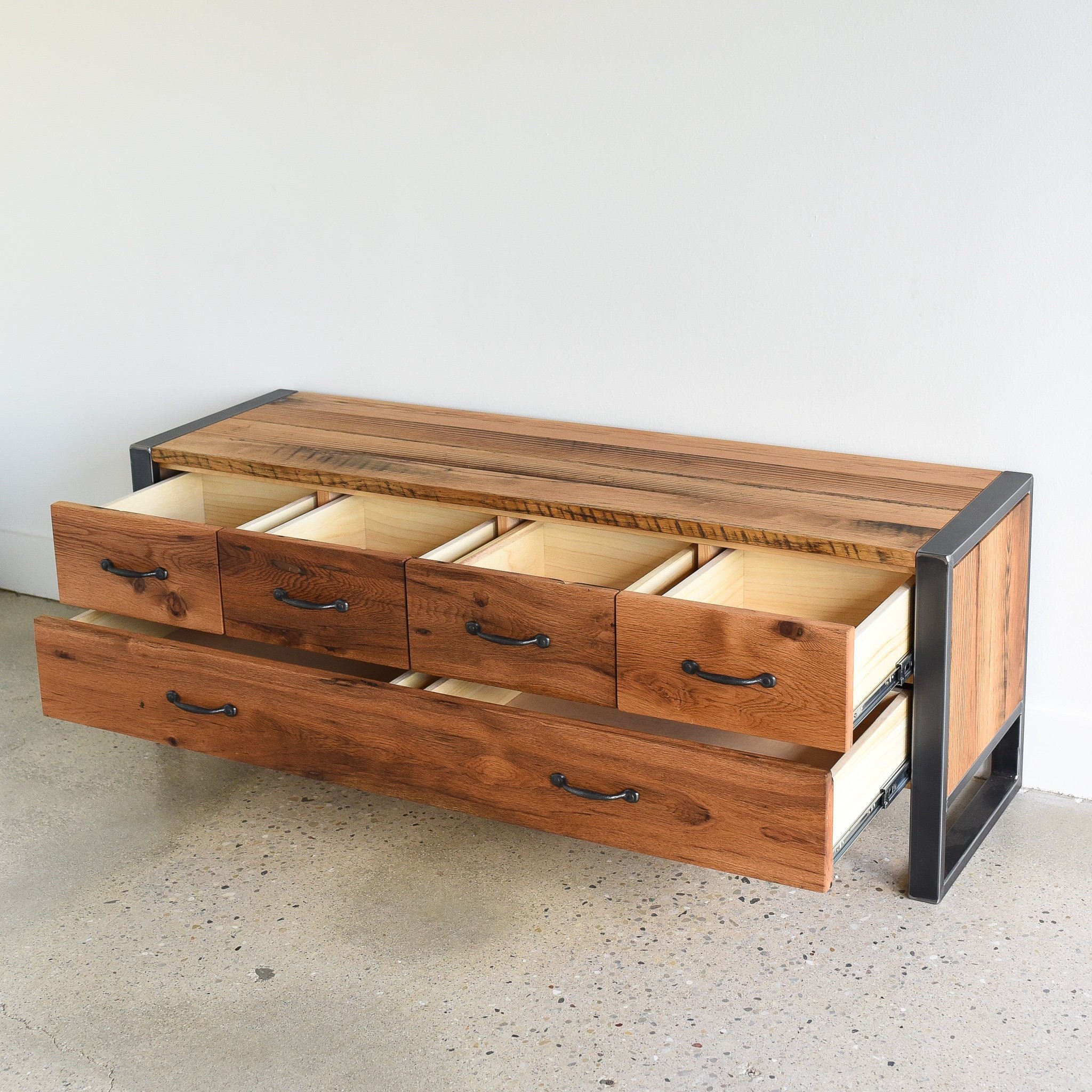 60 Storage Bench Entryway Reclaimed Wood 5 Drawer Etsy