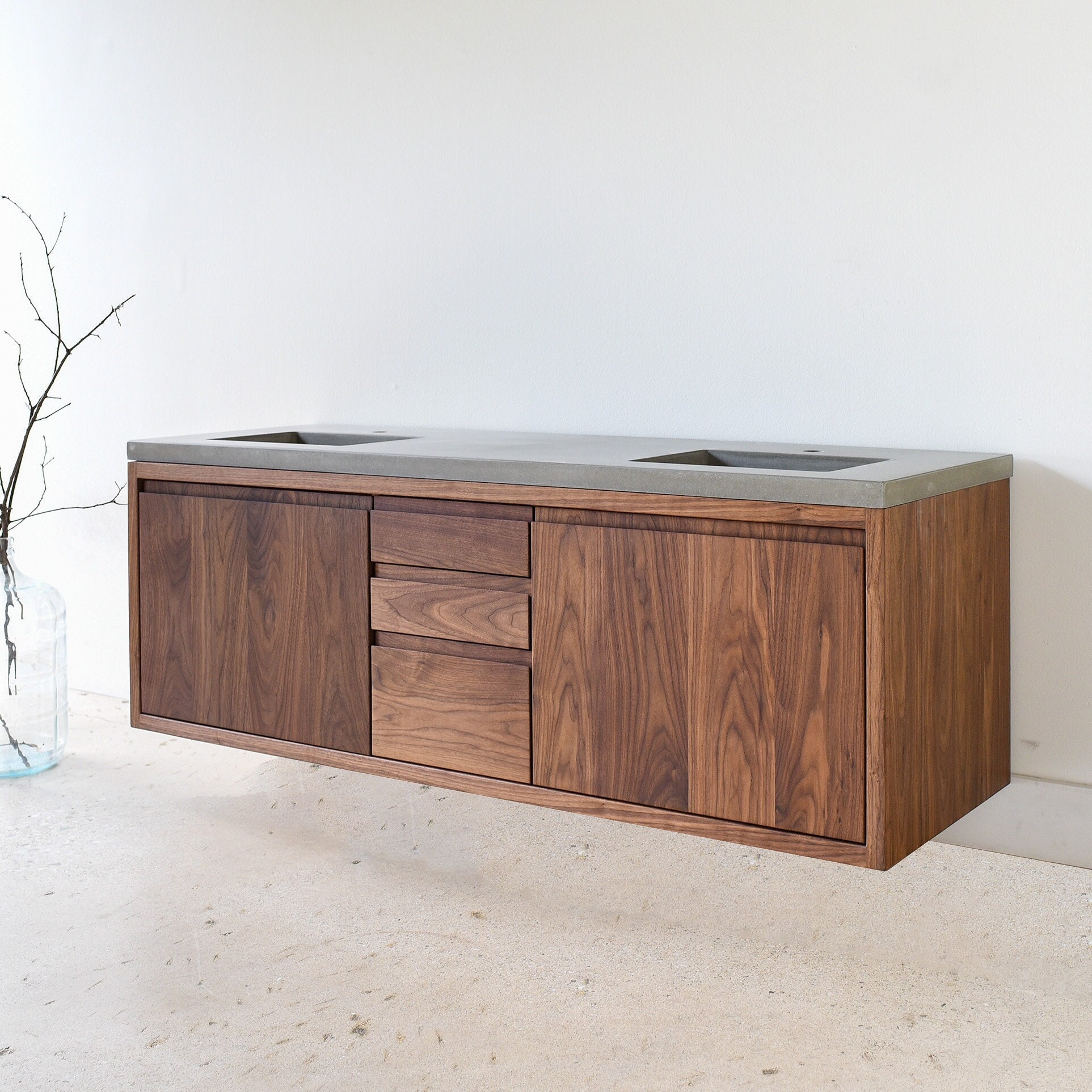 60 Floating Wood Vanity Double Sink Etsy UK