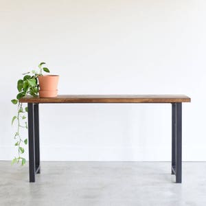 Console Table made from Reclaimed Wood / Industrial H-Shaped Metal Leg Sofa Table SHIPS FREE image 2