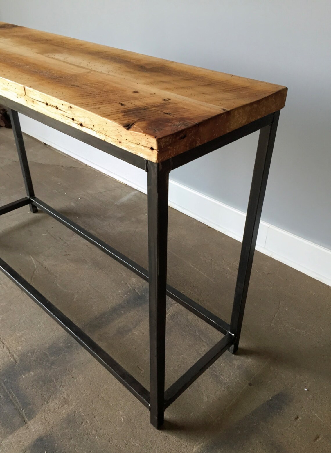 Reclaimed Barn Wood Console Table With Steel Metal Base Etsy