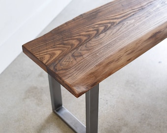 Live Edge Reclaimed Oak Bench: Industrial Steel Legs