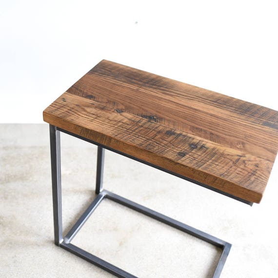 Box Frame Side Table Made From Reclaimed Wood Metal C Base End