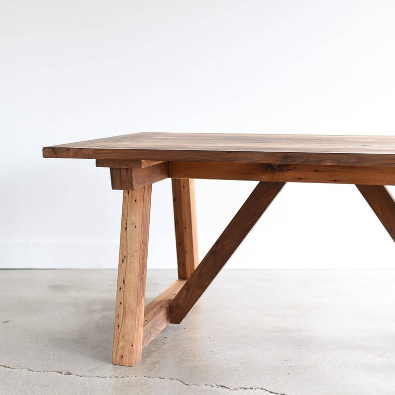 Farmhouse Trestle Table Made From Reclaimed Wood / Solid Wood Etsy