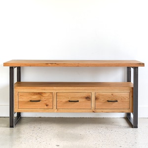 Reclaimed Wood Media Console / Modern Industrial TV Stand / 3-Drawer Credenza image 2