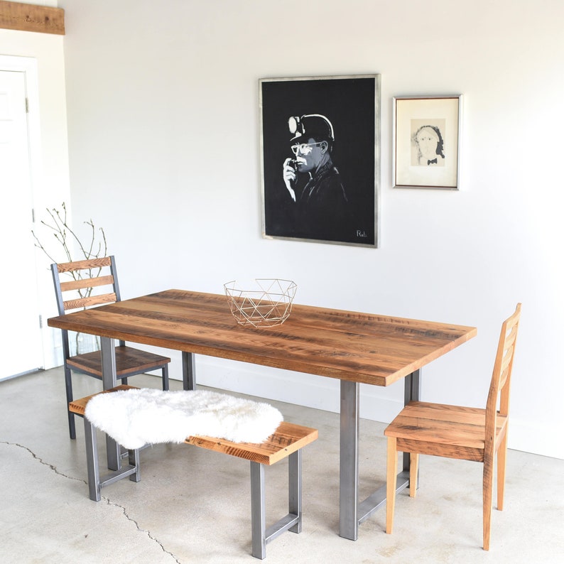 Quick Ship Industrial Dining Table / Reclaimed Wood and H-shaped Metal ...