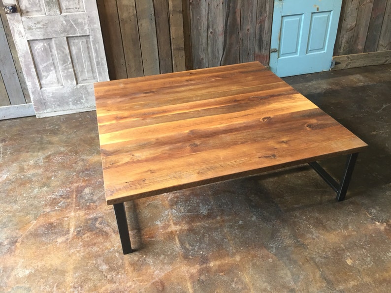 Large Square Reclaimed Wood Coffee Table / Industrial H ...