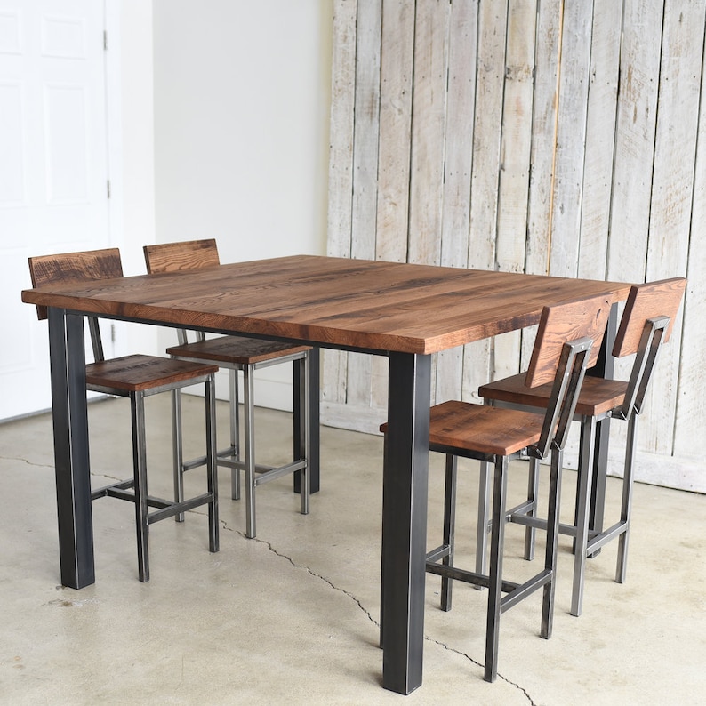 Reclaimed Wood Bar Height Pub Table: Steel Post Leg - Etsy