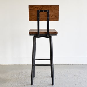 Rustic Reclaimed Wood Bar Stool / Industrial Swivel Stool image 4