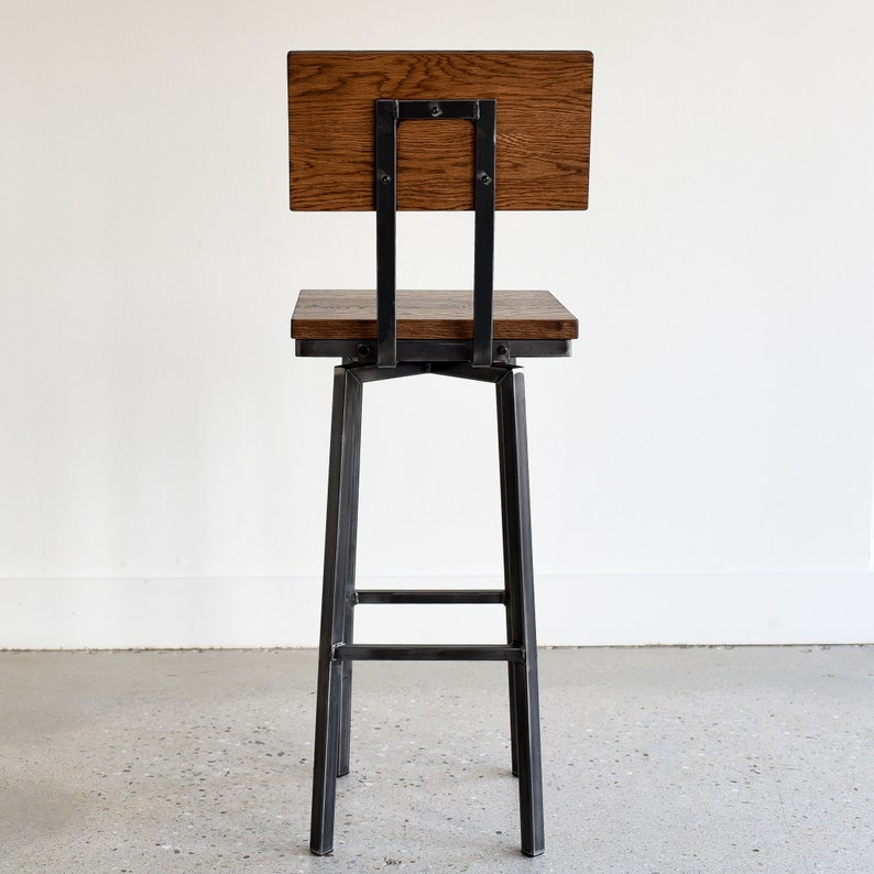 Rustic Reclaimed Wood Bar Stool / Industrial Swivel Stool Etsy