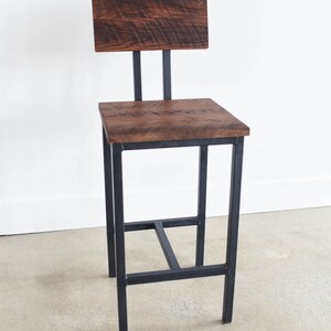 Reclaimed Wood Stool With Industrial Steel Base image 4