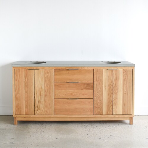 72" White Oak Double Sink Bathroom Vanity: Mid-Century Modern Console