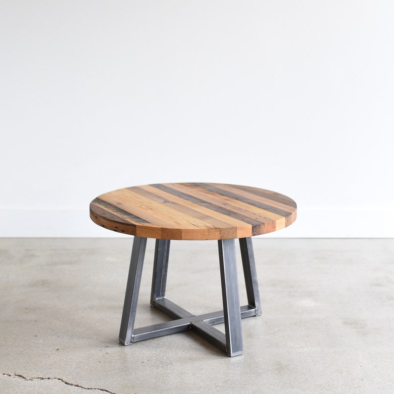 Round Coffee Table Reclaimed Wood Butcher Block Cocktail Image 0