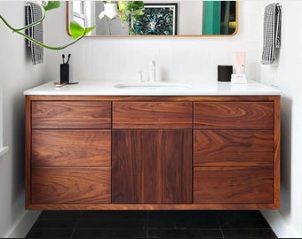 55"L Modern Floating Wood Vanity / Single Sink