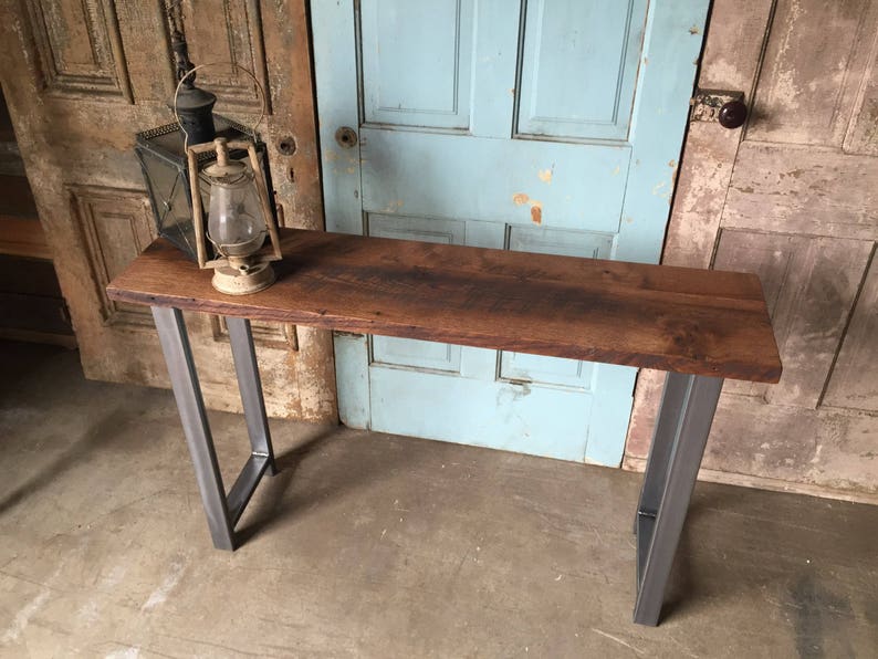 Console Table made from Reclaimed Wood / Industrial H-Shaped Metal Leg Sofa Table SHIPS FREE image 7