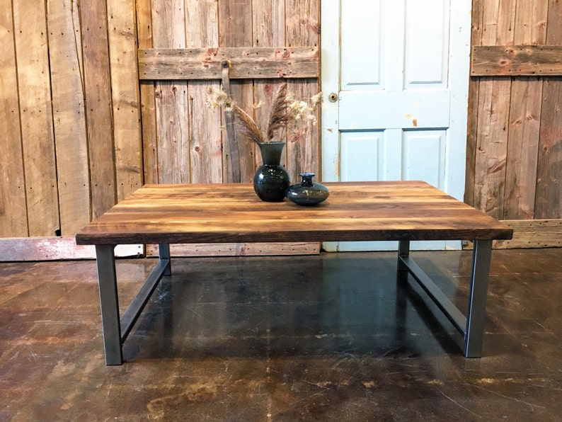 Industrial Reclaimed Wood Coffee Table / Hshaped Steel Legs Etsy