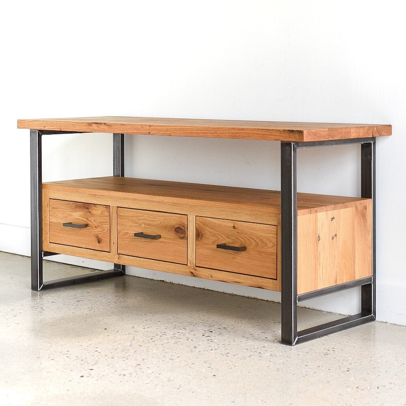 Reclaimed Wood Media Console / Modern Industrial TV Stand / 3-Drawer Credenza image 1