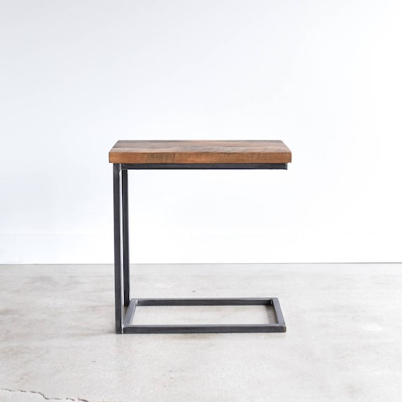 C Table Made From Reclaimed Wood Industrial End Table With Metal