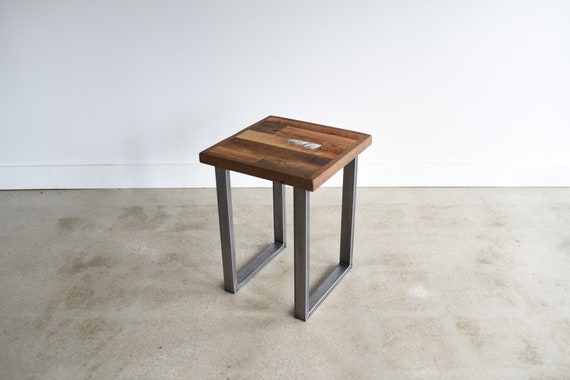 Reclaimed Wood Side Table Industrial Metal U Shaped Legs - Reclaimed Wood Side Table Metal Legs