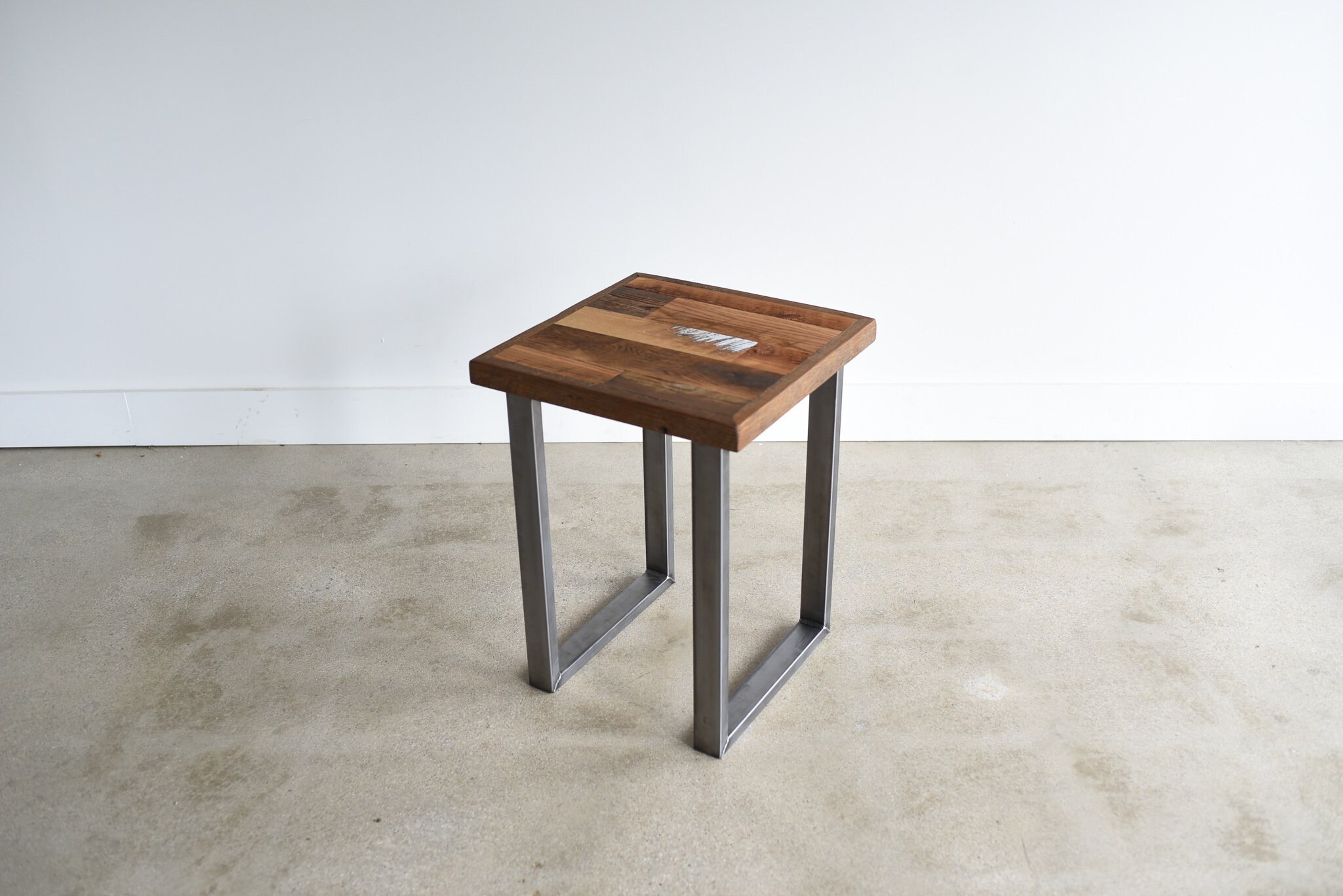 Reclaimed Wood Side Table Industrial Metal U Shaped Legs Etsy